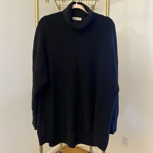J Crew Sweater Womens 2X Black Ribbed Turtleneck Cotton Cashmere NWOT